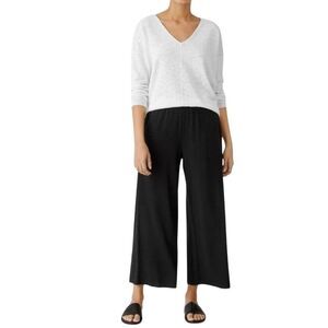 Eileen Fisher Women's High Waisted Wide Leg Cropped Black Trousers Women's L